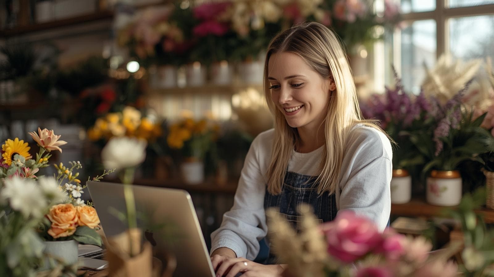 Small business owner working on laptop